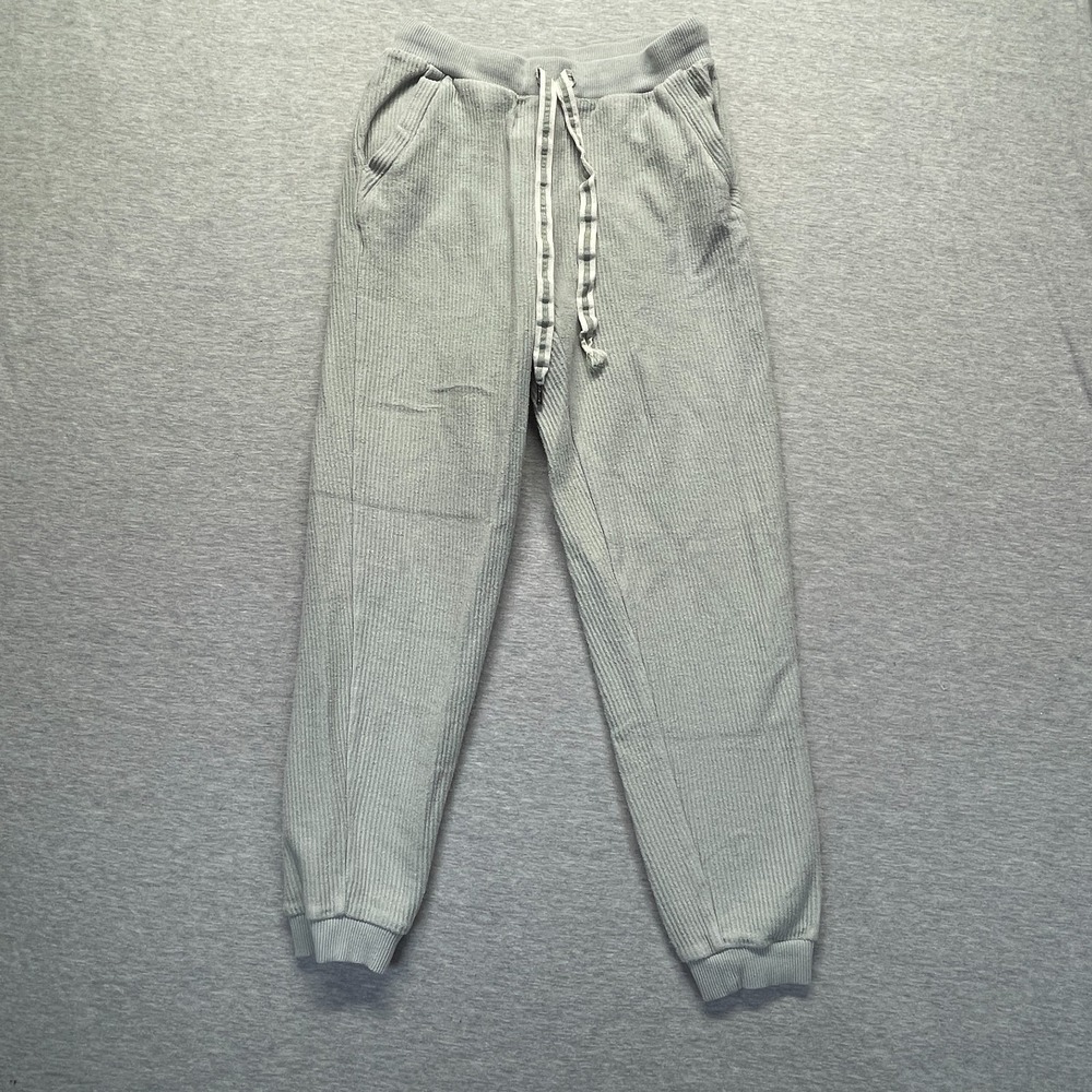 Aerie Unwind Waffle Jogger Pants Womens Small Light Gray Cotton Drawstring Waist